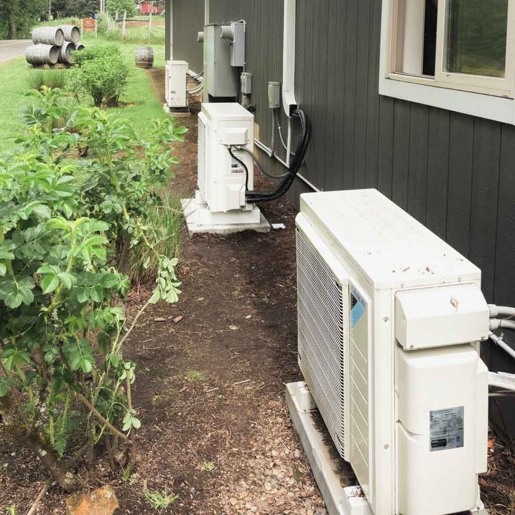 multiple heat pump service units outside